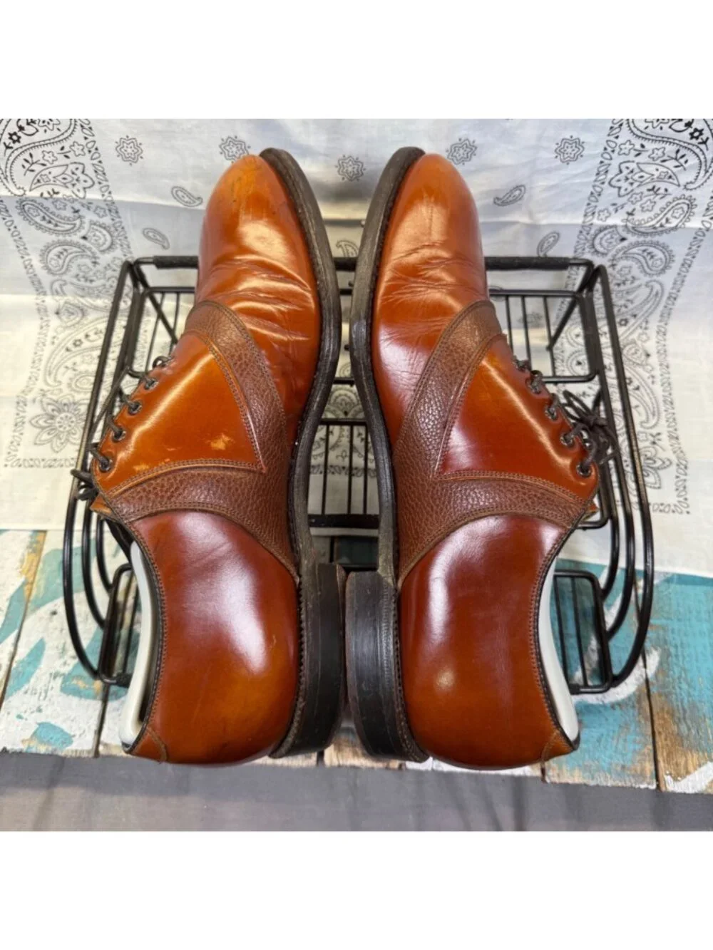 Vintage FootJoy Classics Brown Saddle 57117 Metal Spiked Golf Shoes Mens 9.5D